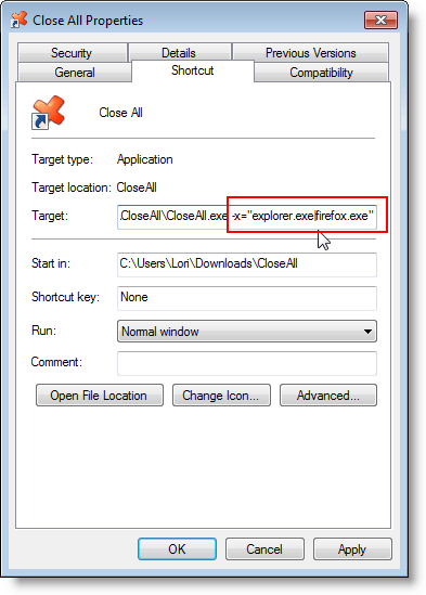 Close All Properties dialog box