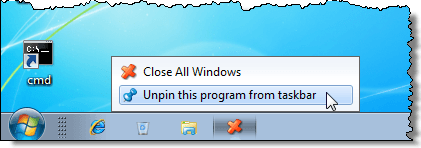 Unpin Close All program from Taskbar