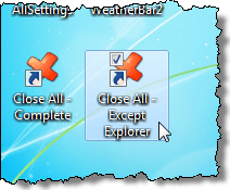 Two custom Close All shortcuts on the desktop