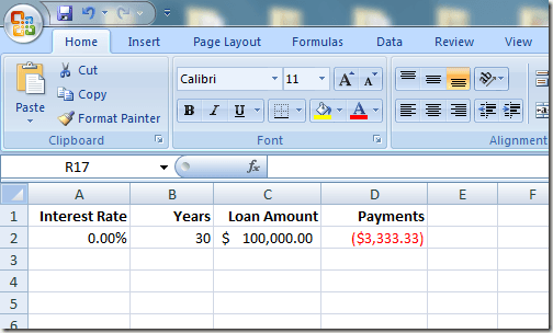 A Simple Mortgage Payment Calculation in Excel