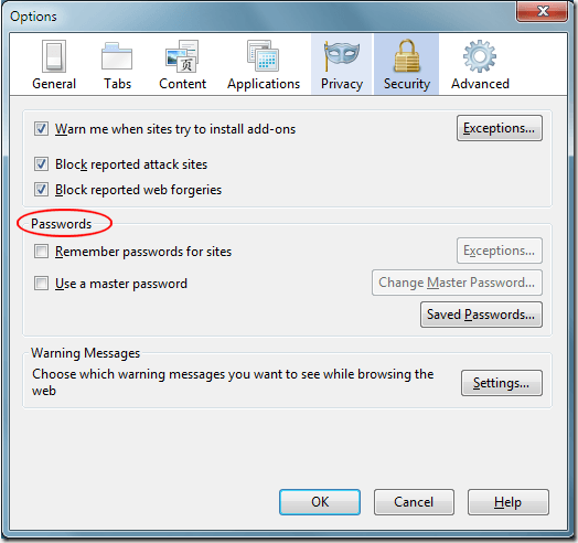 Firefox Security Options
