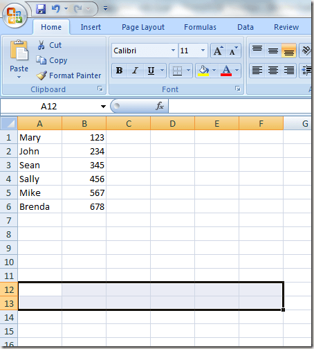 Select Area to Transpose Data