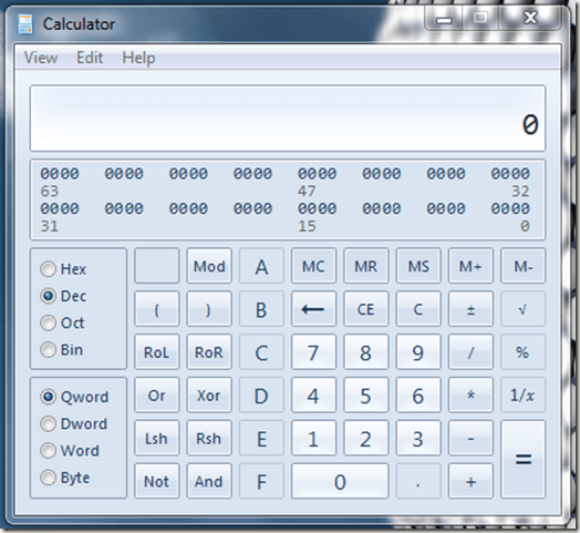 Windows 7 Calculator - Programmer Mode