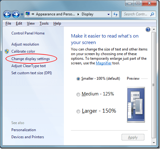 Windows 7 Change Display Settings