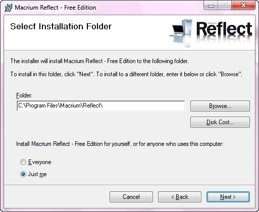 select installation folder
