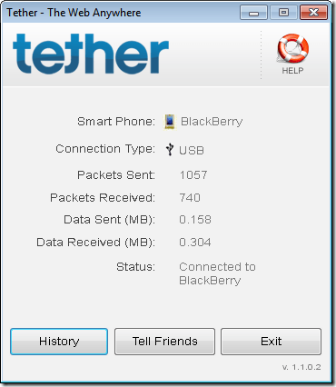 Tether desktop application connected.