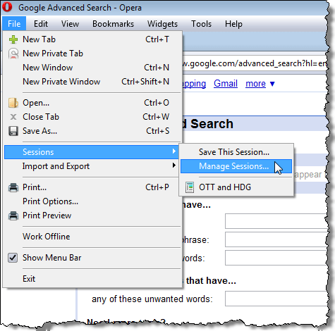 Manage Session option