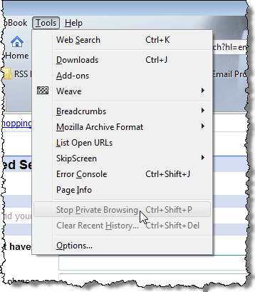 Firefox Stop Private Browsing option not available