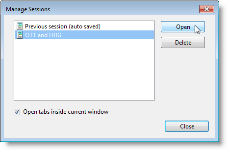 Manage Sessions dialog box