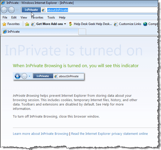 IE8 InPrivate browsing indicators