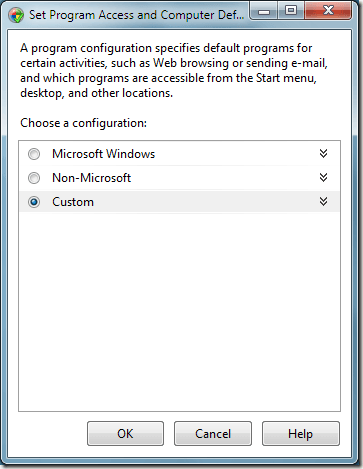 Choose the Custom Option for Program Defaults