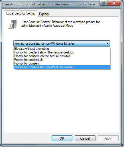Enable and Disable Admin Approval Mode Options in Windows 7