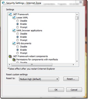 Security Settings - Internet Zone