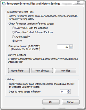 Temporary Internet Settings IE
