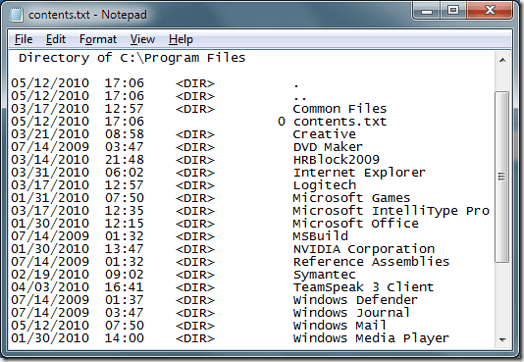 Text File with Folder Contents