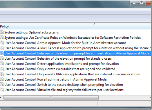 Windows 7 Admin Approval Mode Options