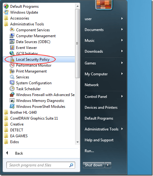 habilitar derechos de administrador completos en Windows 7