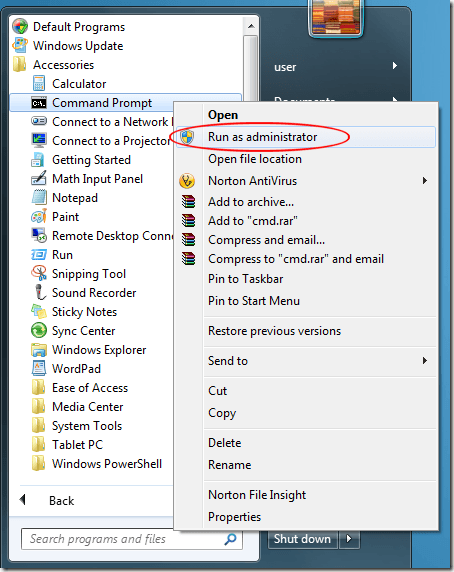 Windows 7 Command Prompt Run as Administrator