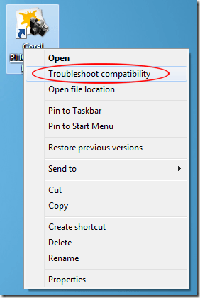 Choose Troubleshoot Compatibility from the Menu