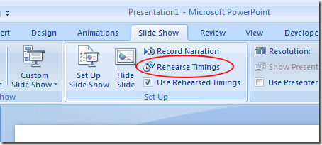 Click the Rehearse Timings Button