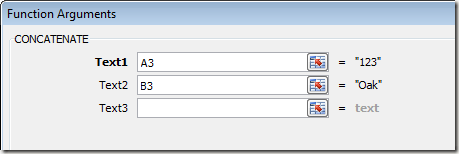 Excel Function Arguments Window