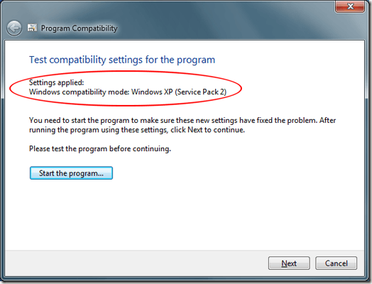 Windows XP Compatibility Mode