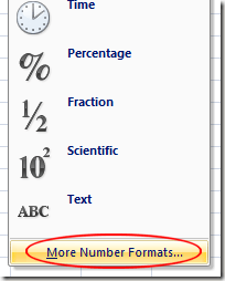 Choose More Number Formats in Excel