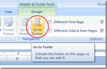 Click the Go To Footer Button in Excel