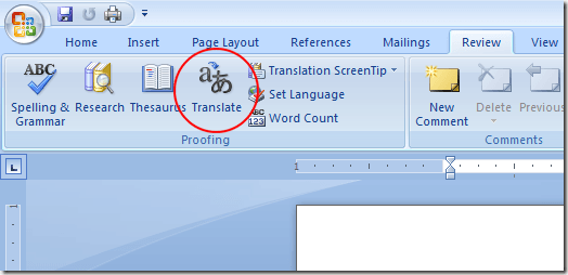 Click the Translate Button in Word
