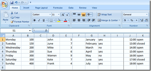 Data in an Excel Worksheet That Spans Multiple=