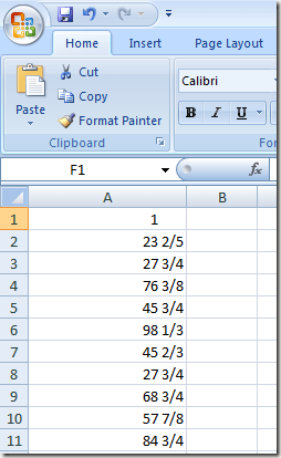 Excel Numbers after Fraction Formatting