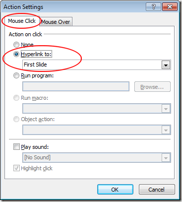 Hyperlink to First Slide PowerPoint Action Button