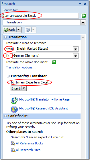 Translate Text from English to German in Word