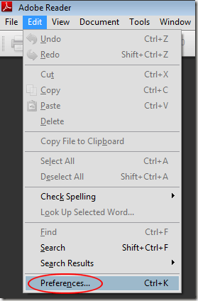 Click on Adobe Reader 9 Preferences