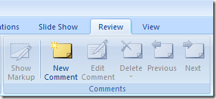 Six Comment Buttons on the PowerPoint Ribbon
