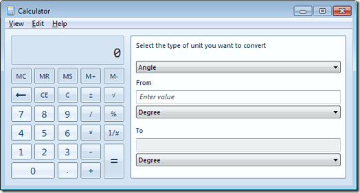 Windows 7 Unit Conversion Calculator