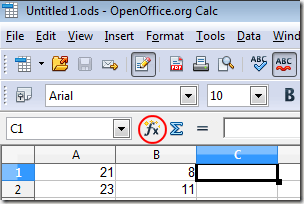 Click on the Function Wizard Button in OpenOffice Calc