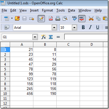 Data in an OpenOffice Calc Spreadsheet