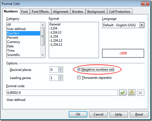 Make Negative Numbers Red in OpenOffice Calc