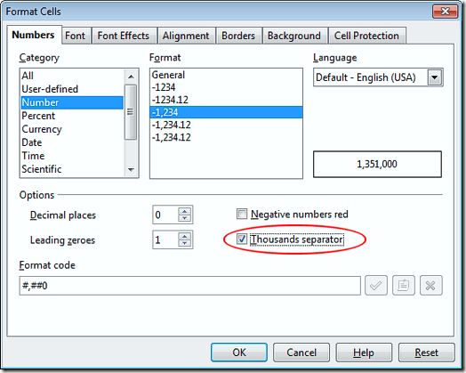 Thousands Separator in OpenOffice Calc