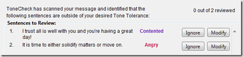 tone check results