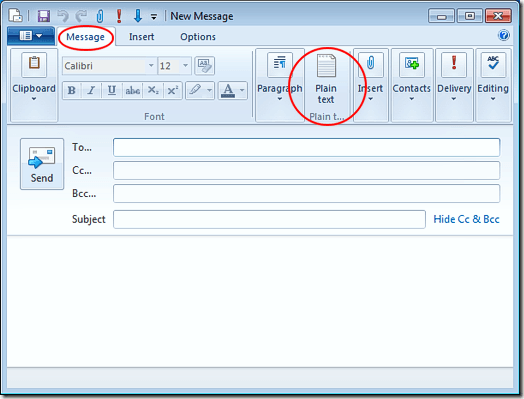 Change Format to Plain Text in Windows Live Mail