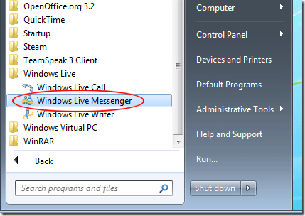 Open Windows Live Messenger