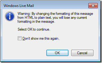 Windows Live Mail Warning