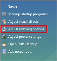 adjust indexing options