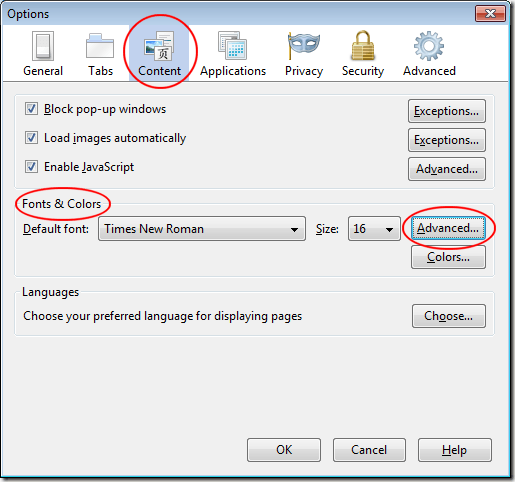 Advanced Font Options in Firefox