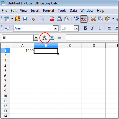 Click on the Function Button in OpenOffice Calc