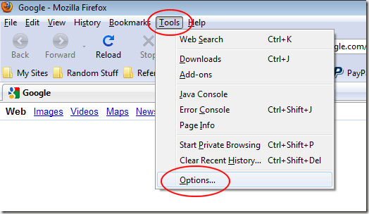 Open Up the Options Window in Firefox