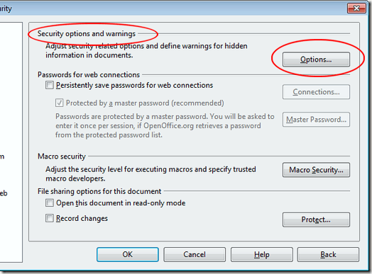 Security Options Button in OpenOffice Writer