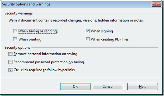 Security Options and Warnings in OpenOffice Writer